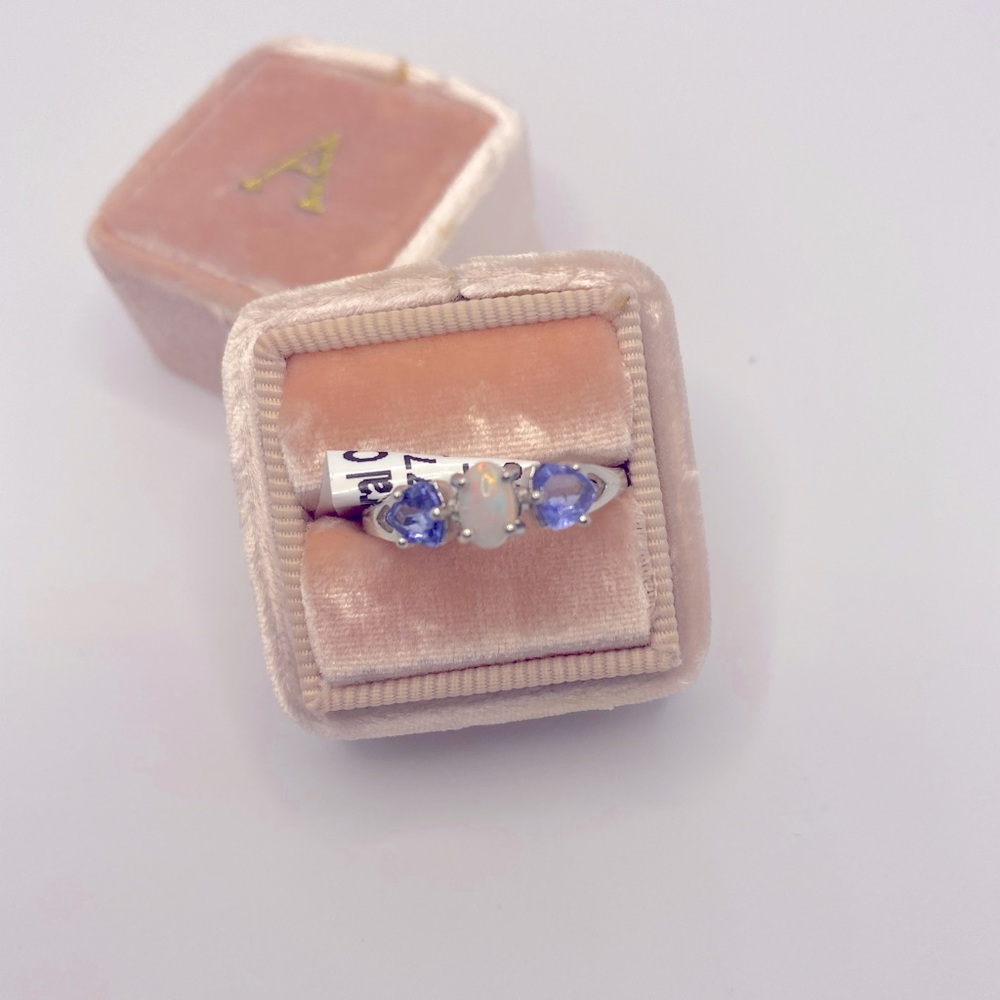 Ethiopian Opal and Tanzanite Sterling Silver Ring 925 BNWT